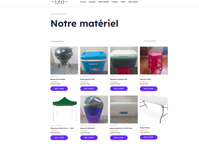 Page Notre matériel